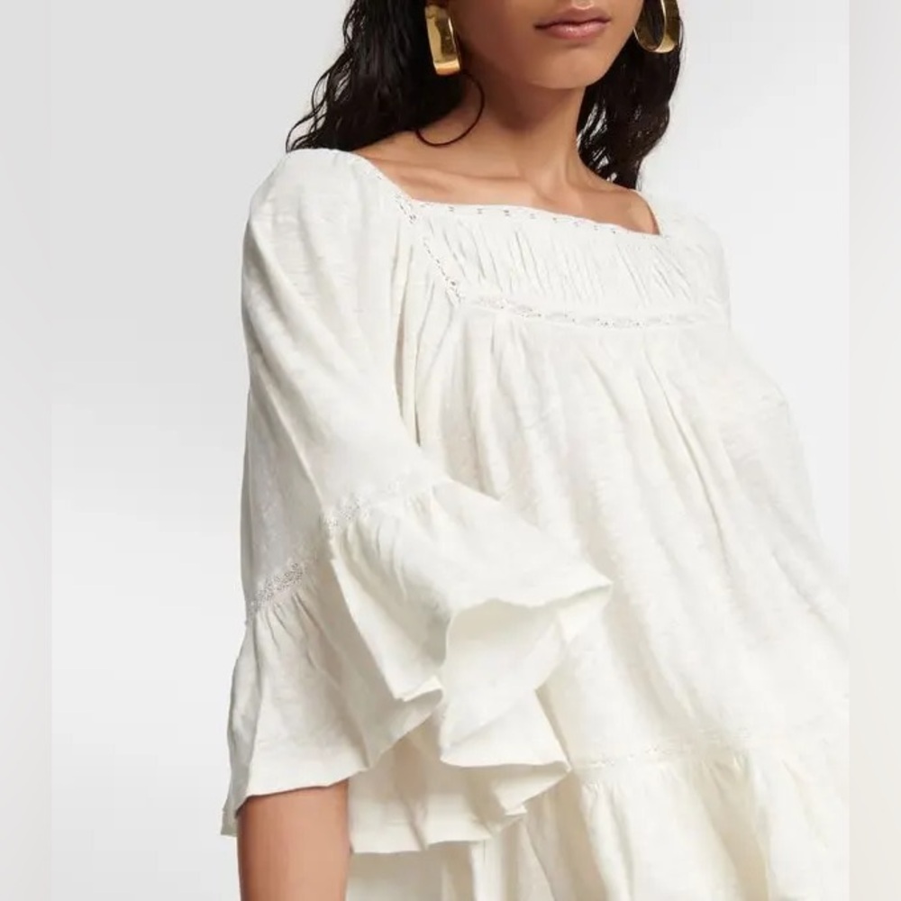 New Polo Ralph Lauren White Linen Blouse Ruffle Bell Sleeves Pullover Top XXS - Picture 17 of 17